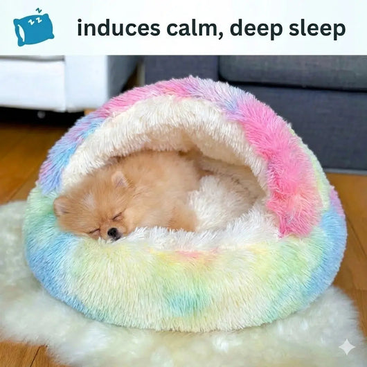 Komavic Plush Hooded Cocoon Pet Bed