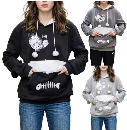 Kangaroo Pouch Hoodie - Short Sleeve Cat Ear Pet Carrier - Small Dog Holder Sweatshirt