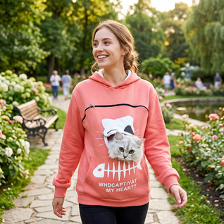 Komavic Zippered Cat Carrier Hoodie – Mesh Pouch for Cat and Small Dog