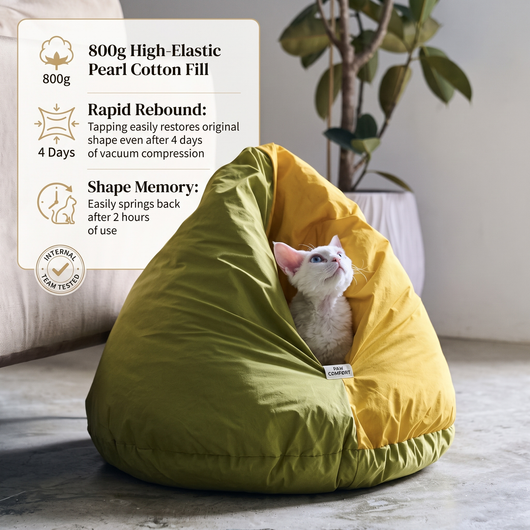 Komavic Cozy Cat Sleeping Bag Bed – Enclosed Washable Beanbag Nest for Indoor Cats, Waterproof & Hair-Resistant Cat Cave