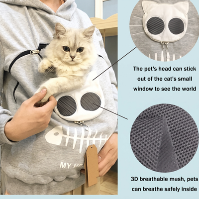 Komavic Zippered Cat Carrier Hoodie with Mesh Window
