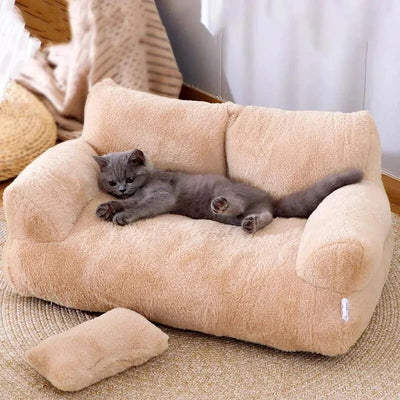 Komavic Plush Cat Sofa Bed with Raised Bolsters