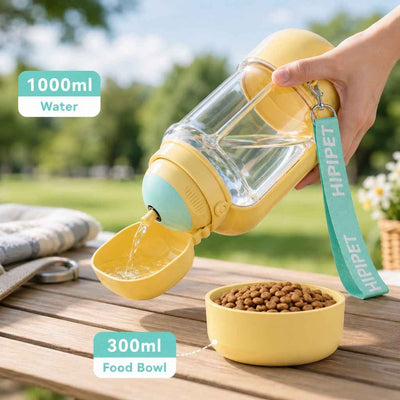 Paws in Awe 2-in-1 Portable Dog Water Bottle with Food Container – Large Capacity Pet Travel Water Fountain, Perfect for Walks, Camping, and Road Trips
