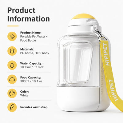 Komavic 2-in-1 Portable Dog Water Bottle with Food Container