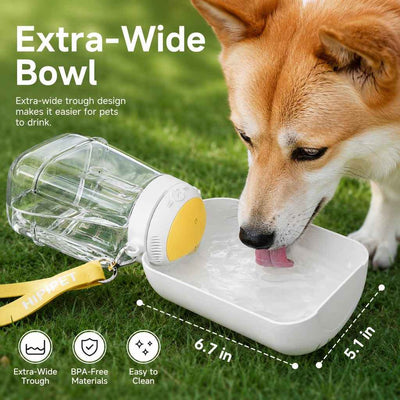 Paws in Awe 2-in-1 Portable Dog Water Bottle with Food Container – Large Capacity Pet Travel Water Fountain, Perfect for Walks, Camping, and Road Trips