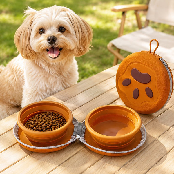 Collapsible Pet Travel Bowl with 2-in-1 Food & Water Design
