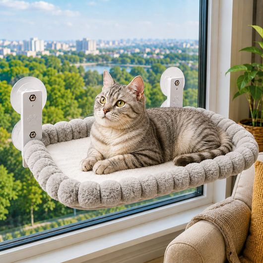 Komavic Foldable Cat Window Hammock for Apartments - No-Drill Suction Perch for Sunny Naps Without Taking Up Floor Space