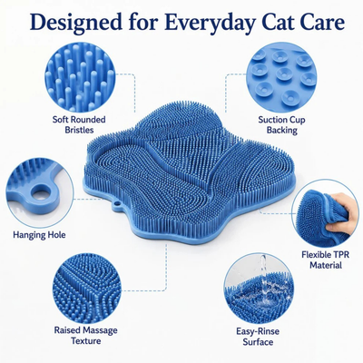 KOMAVIC Mew-Spa™ Self-Groom Cat Mat — Soft TPR Bristle Pad for Scratching, Rubbing & Shedding Control