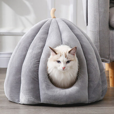 Komavic Plush Pumpkin Cat Cave Bed