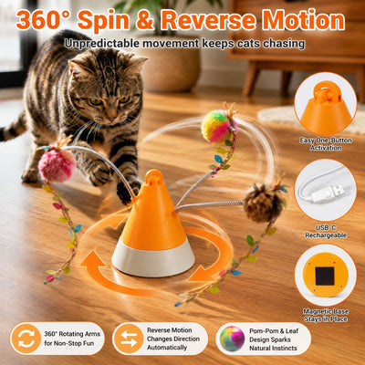 Komavic Rotating Cat Teaser Toy 360° Interactive Play