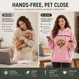 Komavic Hands-Free Pet Carrier Hoodie - Kangaroo Pouch for Cats & Small Dogs