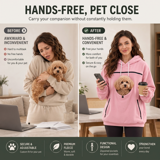 Komavic Hands-Free Pet Carrier Hoodie - Kangaroo Pouch for Cats & Small Dogs