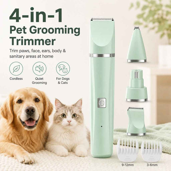 Paws in Awe 4-in-1 Cordless Pet Grooming Trimmer for Dogs & Cats - At-Home Paw, Face & Body Hair Touch-Ups for Nervous Pets