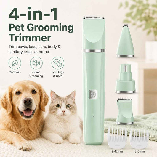 Paws in Awe 4-in-1 Cordless Pet Grooming Trimmer for Dogs & Cats - At-Home Paw, Face & Body Hair Touch-Ups for Nervous Pets