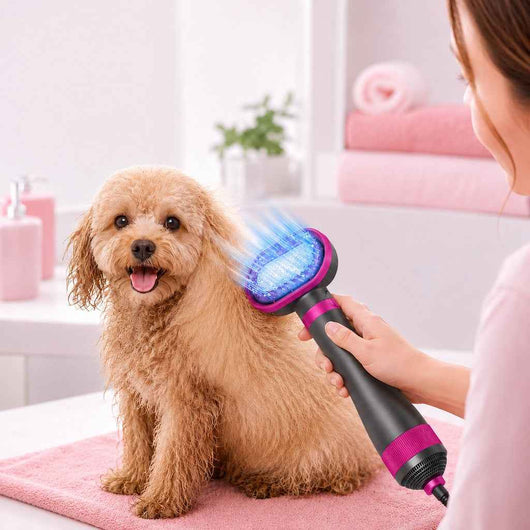 Paws in Awe 4-in-1 Pet Dryer Brush for After-Bath Grooming, Low-Noise Dog & Cat Hair Dryer Comb for Easier Drying, Brushing & Detangling