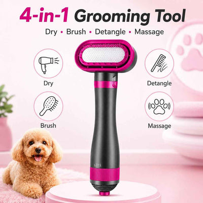 Paws in Awe 4-in-1 Pet Dryer Brush for After-Bath Grooming, Low-Noise Dog & Cat Hair Dryer Comb for Easier Drying, Brushing & Detangling