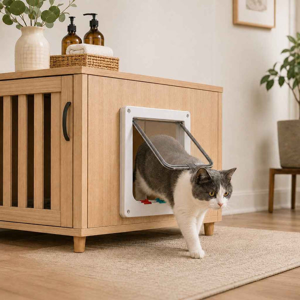 Paws in Awe 4-Way Locking Cat Door for Interior Doors & Litter Box Cabinets - Let Cats Come and Go Without Scratching