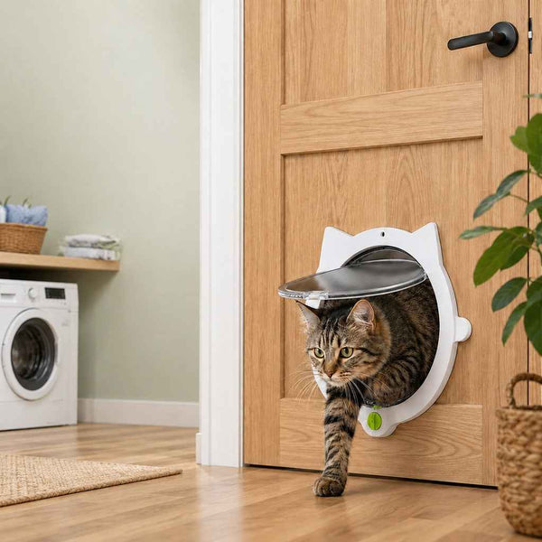 Paws in Awe 4-Way Locking Interior Cat Door for Litter Box Cabinets & Rooms - Private Access Without Door Scratching