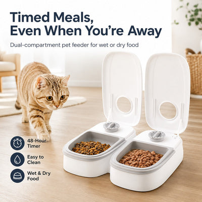 48-Hour Timed Pet Feeder for Cats & Small Dogs - Scheduled Meals for Workdays, Short Trips & Busy Pet Parents