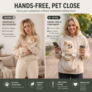 Komavic Teddy Fleece Pet Carrier Hoodie – Kangaroo Pouch for Cats & Small Dogs