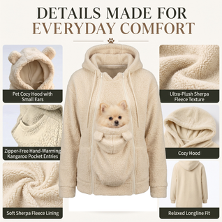 Komavic Teddy Fleece Pet Carrier Hoodie – Kangaroo Pouch for Cats & Small Dogs