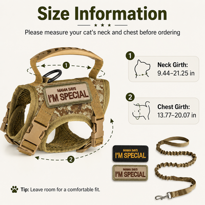 Tactical Cat Harness with Leash & Adjustable Escape-Resistant Vest