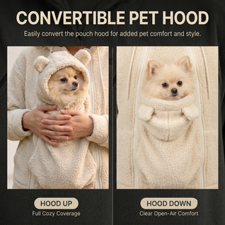 Komavic Teddy Fleece Pet Carrier Hoodie – Kangaroo Pouch for Cats & Small Dogs