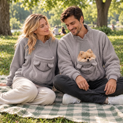 Komavic Teddy Fleece Pet Carrier Hoodie – Kangaroo Pouch for Cats & Small Dogs