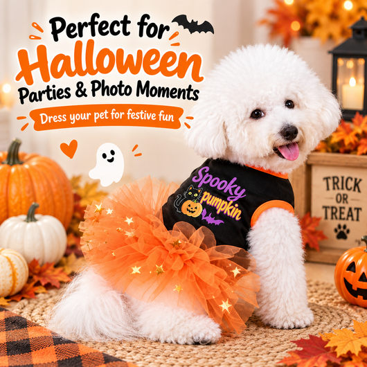 Komavic Halloween Dog Tutu Dress for Parties & Photos - Soft Lightweight Costume for Small Dogs