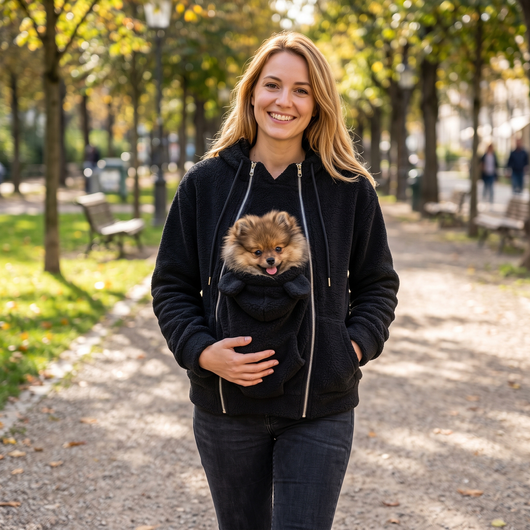Komavic Teddy Fleece Pet Carrier Hoodie – Kangaroo Pouch for Cats & Small Dogs