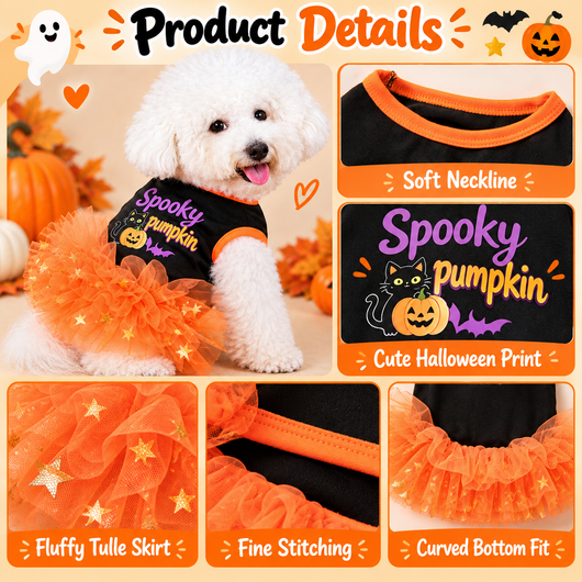 Komavic Halloween Dog Tutu Dress for Parties & Photos - Soft Lightweight Costume for Small Dogs