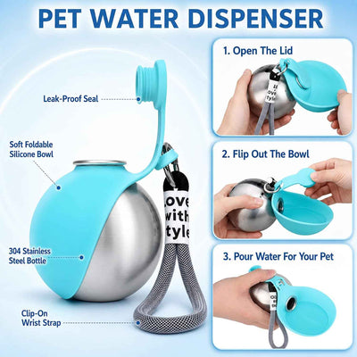 Portable Dog Water Bottle with Foldable Bowl