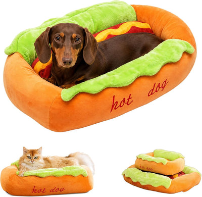 Komavic Plush Hot Dog Pet Bed with Removable Lid