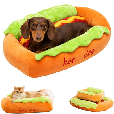 Komavic Plush Hot Dog Pet Bed with Removable Lid