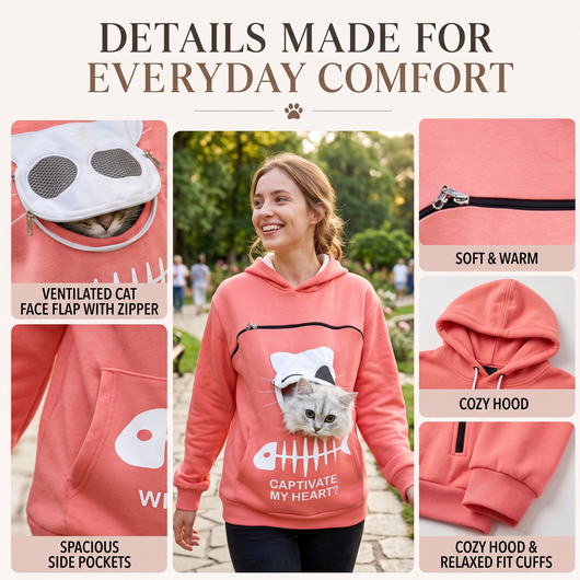 Komavic Zippered Cat Carrier Hoodie – Mesh Pouch for Cat and Small Dog