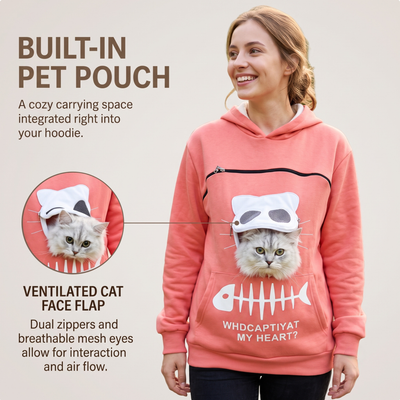 Komavic Zippered Cat Carrier Hoodie – Mesh Pouch for Cat and Small Dog