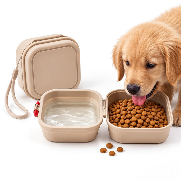 Komavic Folding Pet Bowl 2-in-1 Food & Water Travel Bowl