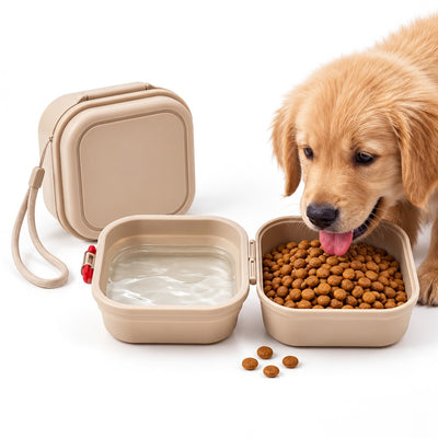 Komavic Folding Pet Bowl 2-in-1 Food & Water Travel Bowl