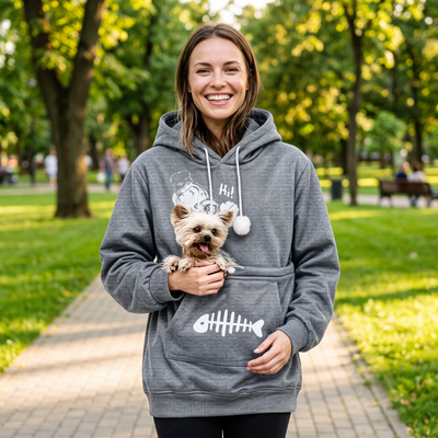 Kangaroo Pouch Hoodie - Short Sleeve Cat Ear Pet Carrier - Small Dog Holder Sweatshirt