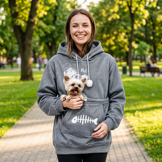 Kangaroo Pouch Hoodie - Short Sleeve Cat Ear Pet Carrier - Small Dog Holder Sweatshirt