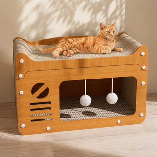 Komavic Wooden Cat Scratcher Bed