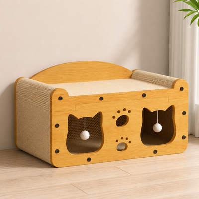 Komavic Wooden Cat Scratcher Bed