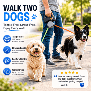 Komavic Dual Retractable Dog Leash for 2 Dogs