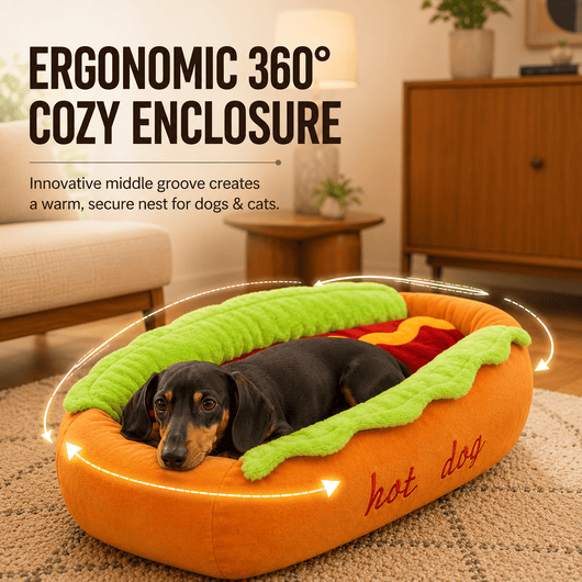 Komavic Plush Hot Dog Pet Bed with Removable Lid