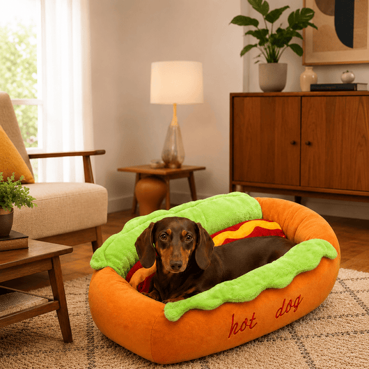 Komavic Plush Hot Dog Pet Bed with Removable Lid