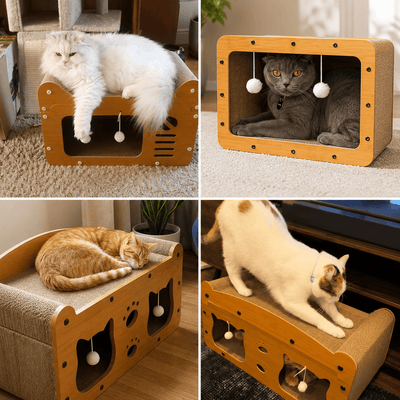 Komavic Wooden Cat Scratcher Bed