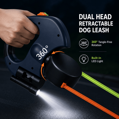 Komavic Dual Retractable Dog Leash for 2 Dogs