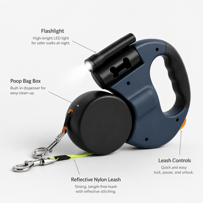 Komavic Dual Retractable Dog Leash for 2 Dogs