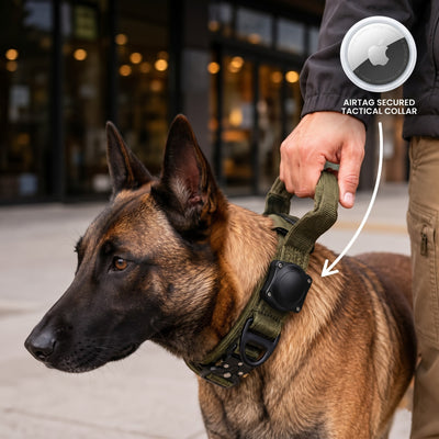 Komavic AirTag Dog Collar, Tactical Dog Collar with Control Handle, Adjustable Collar for Medium & Large Dogs