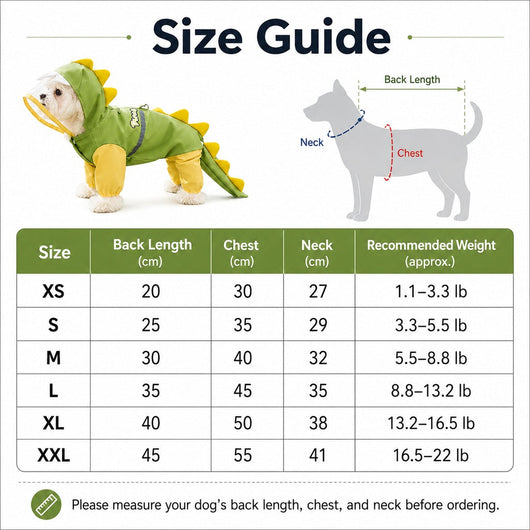 Dinosaur Dog Raincoat with Clear Visor Hood – Full-Body Waterproof Pet Suit for Rain, Mud & Outdoor Walks